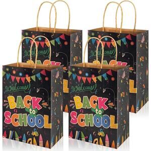 30 Back to School Gift Bags Kraft Paper Treat Bags with Handles Party Favors